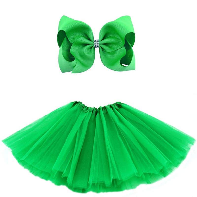 BGFKS 5 Layered Tulle Tutu Skirt for Girls with Hairbow, Ballet Dressing Up Kid Tutu Skirt Green - Image 1